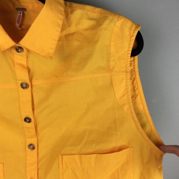 Free People Oversized Sleeveless Button Front Patch Pocket Yellow Top Size Small - Picture 5 of 11